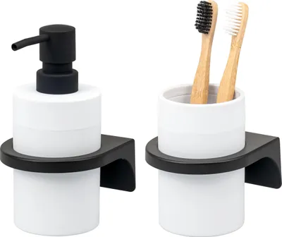 Produktbild von bremermann Bad-Accessoires Set SAVONA 2tlg. mit Soft-Touch Oberfläche, 1x Seifenspender, 1x Becher, Kunststoff weiß