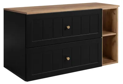 Image de Ensemble de meubles de salle de bains, noir / chêne Craft, 100 (80 + 20) x 46 x 58 cm, 3 couleurs de poignées incluses