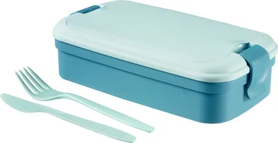 Immagine prodotto di Contenitore Lunch & Go blu con coperchio e posate