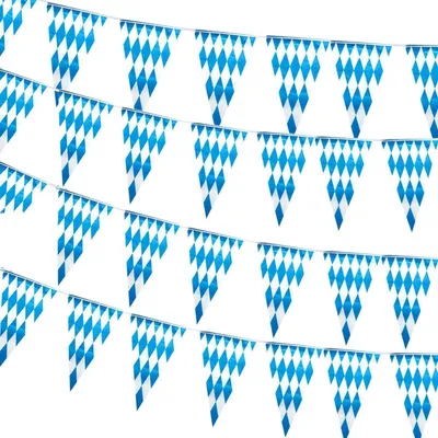 Productafbeelding van vlaggenketting, Beierse decoratie, 10 meter, blauw/wit, driehoeksvlaggen, guirlande