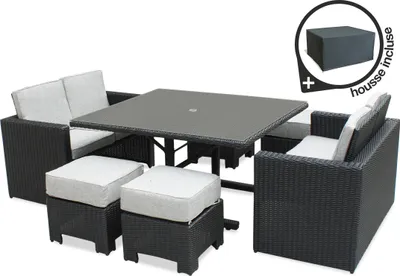 Image de Ensemble repas encastrable 8 places en résine tresséee + housse
