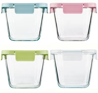 Image de Bocaux en verre avec couvercle, lot de 4, 880 ml, adaptés au micro-ondes, carrés
