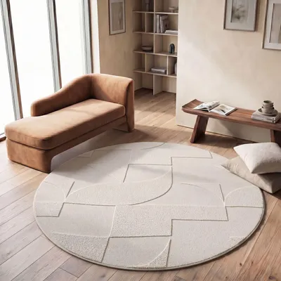 Produktbild von TT Home Wohnzimmer Teppich Schlafzimmer Hochflor Skandinavisches Design Unifarben Geometrisch Boho Style Modern Waschbar Größe 120 cm Rund