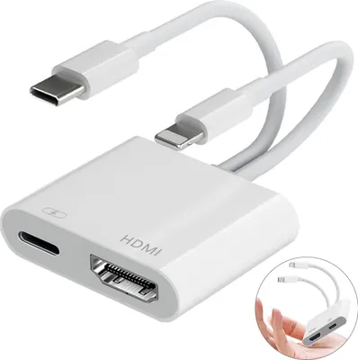 Produktbild von Lightning auf HDMI Digital AV Adapter, Kabeladapter, Lightning- und Typ-C-Doppelkabel auf HDMI, iPhone & iPad 1080P HDMI Adapter Video Audio Sync