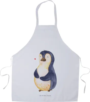 Produktbild von Mr. & Mrs. Panda Kochschürze Pinguin Diät - Weiß - Geschenk, Motivation, Abnehmen, Gastro-Schürze, Kochkleidung, Küchenschürze, Schürze, Pinguine, Kellner, Gewicht