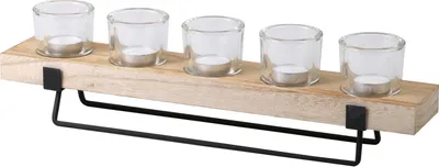 Produktbild von Kerzenleuchter Holz, Glas, Metall, 46x9x7cm, 5 Kerzen