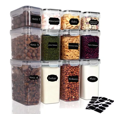 Produktbild von 12 set vorratsdosen mit deckel luftdicht, aufbewahrungsbox küche mit Etiketten & Marker, BPA-frei,vorratsbehälter für Mehl, Zucker, Körner
