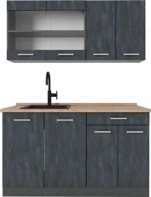 Produktbild von Küchenzeile Vicco R-Line Schwarz Beton 140 cm AP Eiche, Model 47429