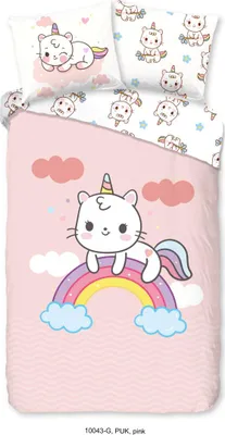 Produktbild von Guten Morgen KinderBettbezug "Einhorn Katze mit Regenbogen" - Rosa - (140x200/220 cm) - Baumwolle