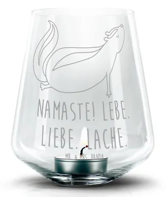 Produktbild von Mr. & Mrs. Panda Kerzenhalter Stinktier Yoga - Transparent - Geschenk, Stumpenkerzenhalter, Liebe, Teelichthalter, Wildtier, Windlicht Glas, gravur, Laterne, Lebe