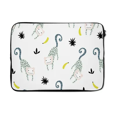 Produktbild von MuchoWow® Laptop Hülle 13 Zoll Affen - Obst - Weiß Laptoptasche - Laptophülle - Sleeve - Rundumschutz