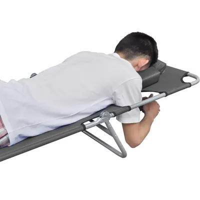 Image de vidaXL Bain de soleil pliable Coussin d'assise Dossier réglable Gris