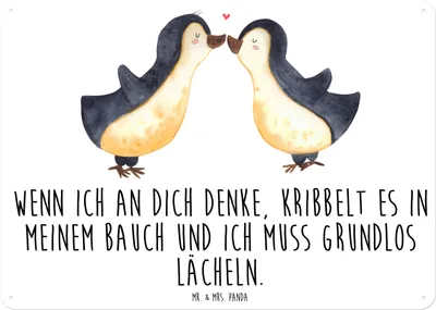 Produktbild von Mr. & Mrs. Panda Wandbild Pinguine Kuss DIN A6 - Weiß - Geschenk, für Partner, Hochzeitstag, Magnetschild, Freundin, Türschild, Schild, Freund, Valentinstag, Frauen