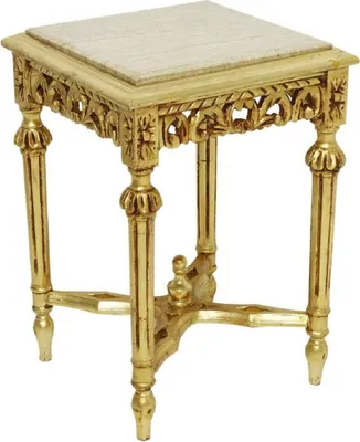 Produktbild von Casa Padrino Barock Beistelltisch Gold / Cremefarben - Prunkvoller Massivholz Tisch mit Marmorplatte - Barock Wohnzimmer Möbel