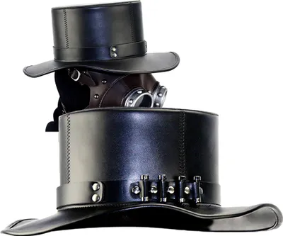 Produktbild von Zylinder,Pest Doktor Gothic Steampunk Kunstleder Zylinder Hut Kappe Maskerade Kostuem Requisiten,Schwarz