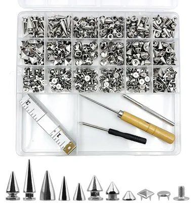 456-teiliges Nietenset mit Werkzeug und Maßband, Metall, verschiedene Formen
