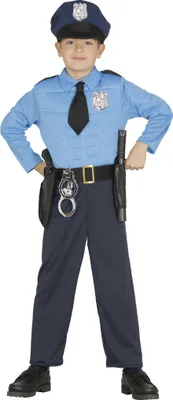 A child wearing a police costume.