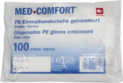 Produktbild von MED-COMFORT, PE-Handschuh gehämmert, transparent, Gr. L (Herren) | Beutel (100 Stück)
