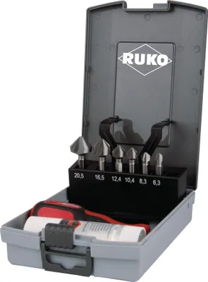 Produktbild von RUKO Kegel- und Entgratsenker-Bit-Satz 90° "Kurz" HSS in Kunststoffkassette - 7 tlg. - W102319RO