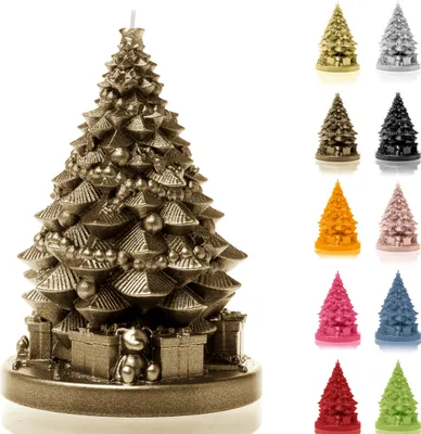 Produktbild von Candellana Kerze Weihnachtsbaum mit Geschenken | Höhe: 16 cm | Messing | Brennzeit 35h | Weihnachten | Handgefertigt in der EU