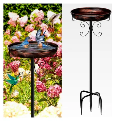 Produktbild von Stehende Vogeltränke, Vogelbad für den Garten, 35 cm Metall Vogelbecken Wassertränke für Vögel, antike Vogeltränke winterfest