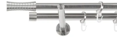 Produktbild von SN Deco Gardinenstange Nancy, 19 mm, 2-läufig, Stahl, Komplett-Set mit Ringen, Auflageträger, 300 cm, edelstahl optik