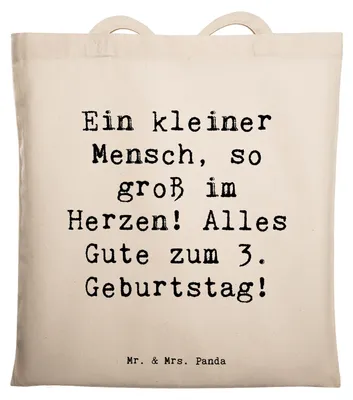 Produktbild von Mr. & Mrs. Panda Jutebeutel Spruch 3. Geburtstag Herz - Transparent - Geschenk, Geburtstagsfeier, Happy Birthday, Laptoptasche, Tasche, Geburtstagsgeschenk, Tote Bag