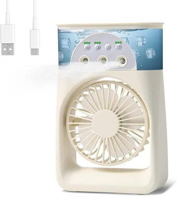 Produktbild von Mini-Tragklimaanlage, 4-in-1-Mobilklimaanlage, 3 Windgeschwindigkeiten und 2 Feuchtigkeitsmodi, 7 Farblichter, geeignet für Schlafzimmer/Büro