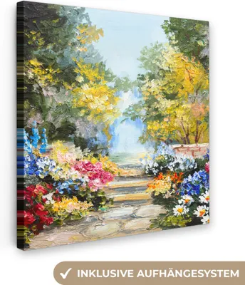 Produktbild von MuchoWow® - Leinwandbilder - Malerei - Blumen - Natur - Ölfarbe, Wandbild, Wanddeko Bilder Wohnzimmer, 50x50 cm