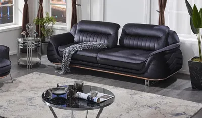 Produktbild von Sofa Dreisitzer Couch Wohnzimmer Schwarz  Design Polstermöbel