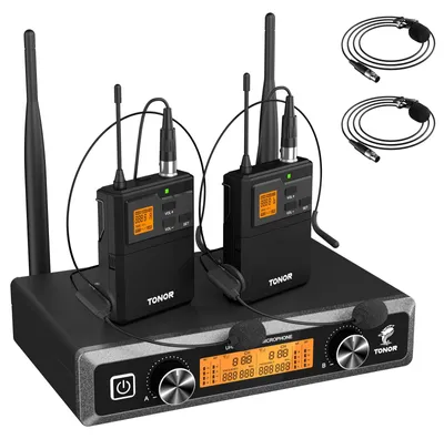 Image de Ensemble de microphones sans fil - Deux micros-cravates - Portée de 60 mètres - UHF - Noir