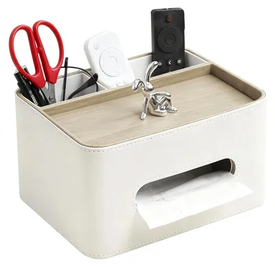 Image de Omgoods - Boîte de rangement pour serviettes en tissu, avec 2 compartiments, idéale pour un bureau