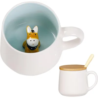 Productafbeelding van Keramische ezel-mok met deksel en lepel, 3D-design, grappige theemok, cadeau-idee