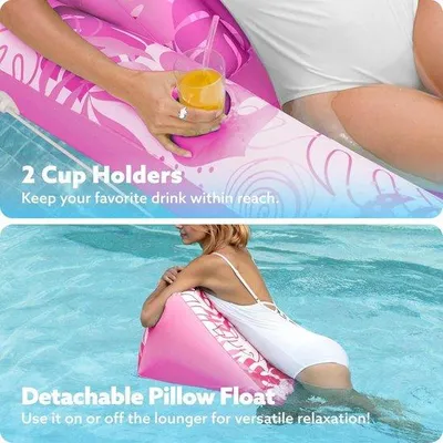 Obrázek produktu pro Nafukovací matrace 180 x 95 cm s držákem na nápoje a nastavitelnou opěrkou zad, růžová