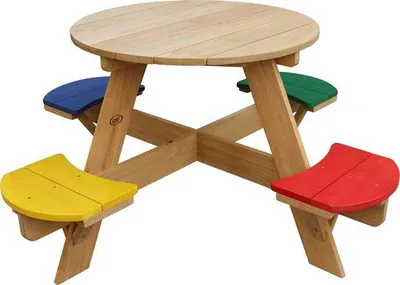 Image de Axi Ufo Table De Pique Nique Ronde Pour Enfants En Bois | Table Ronde Enfant Pour Le Jardin Multicouleur Avec 4 Sièges
