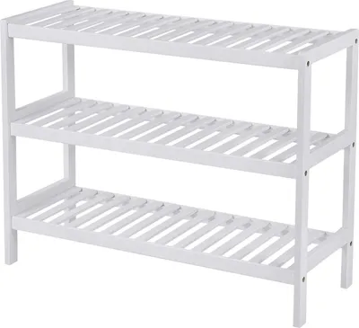 Image de Étagère à chaussures Rootz Bamboo à 3 niveaux – Étagère de salle de bain – Étagère de rangement – Peut contenir 12 paires de chaussures – 70 x 26 x 55 cm