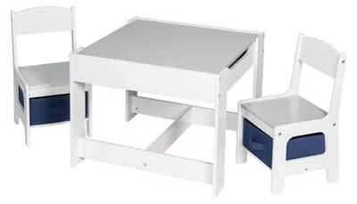 Image de Atelier d'art pour enfants - Table d'atelier avec 2 chaises en bois - 1 table et 2 chaises pour enfants - Bois blanc/gris - Table d'atelier avec espace de rangement