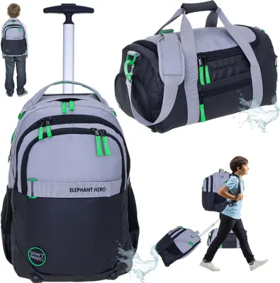 Produktbild von Trolley Schulrucksack 2 Teile Set Elephant Hero Signature Rucksack Rollen Schultasche Trolly + Sporttasche 13048 Color Block Grau Grün ts