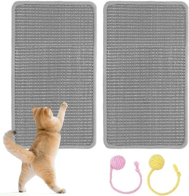 Image de Tapis à griffer en sisal gris, 2 pièces, 50 x 25 cm, griffoirs en sisal, plaques à griffer naturelles, plaques à griffer robustes, protection pour les meubles et les murs