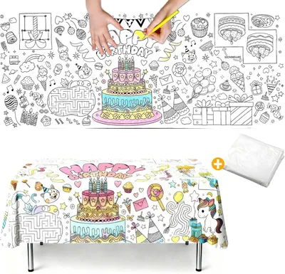 Obrázek produktu pro Ubrousek na stůl s motivem k vybarvení, rozměry 183 × 76 cm – narozeninová dortová svíčka