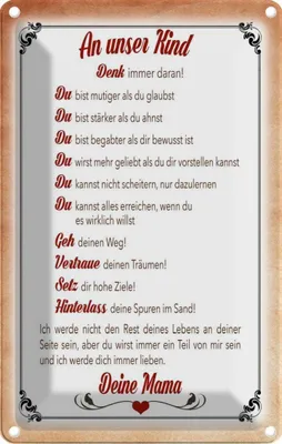 Produktbild von vianmo Blechschild 18x12 cm Kind denk Kids Kinder Teens Spruch Zitat immer daran deine Mama Witz Humor Lustig Spaß