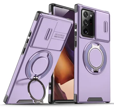 Obrázek produktu pro Dvouvrstvé pouzdro pro Samsung Galaxy Note 20 Ultra, s posuvným krytem fotoaparátu a magnetickým kroužkovým stojánkem Fialová