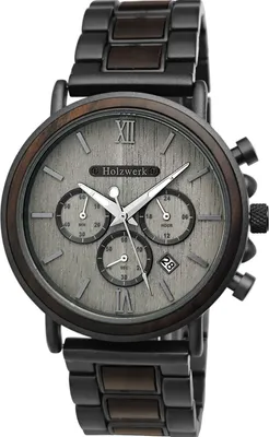 Produktbild von Holzwerk LAHNSTEIN Herren Edelstahl & Holz Uhr Chronograph mit Datum, grau