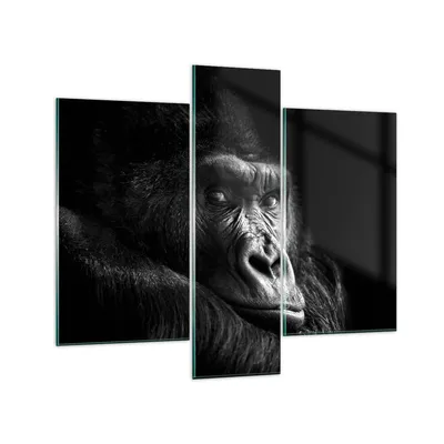 Produktbild von Bilder auf glas - 3 Teile - Affe Gorilla Porträt - 95x80cm - Glasbilder - Wandbilder - Bilder - zum Aufhängen bereit - Wanddekoration aus Glas - Glas Bilder - Wandbild auf Glas - GCB95x80-5007