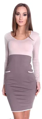 Produktbild von Damen Kleid Minikleid Langarm zweifarbig ; Beige-Cappuccino L/XL 40/42