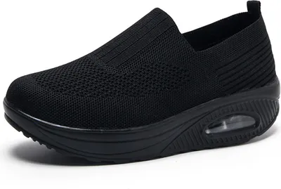 Produktbild von Orthopädische Sneaker für Damen, orthopädische Wanderschuhe für Damen, bequeme orthopädische Sneaker mit Luftkissen, orthopädische Slipper für Damen (US 5,5, Schwarz)