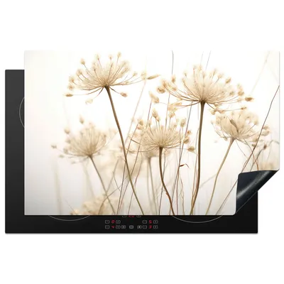 Produktbild von KitchenYeah© Herdabdeckplatte Blumen - Weiß - Sonnenlicht , 80x52cm, Küche Deko, Glaskeramikkochfeld Herdabdeckung, Abdeckplatte fùr Kochfeld