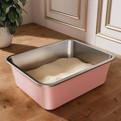 Produktbild von Katzentoilette Große Katzentoilette aus Edelstahl, offene XXL-Katzentoilette, Metalltoilette für Katzen aller Größen und Kaninchen, Antihaftbeschichtu