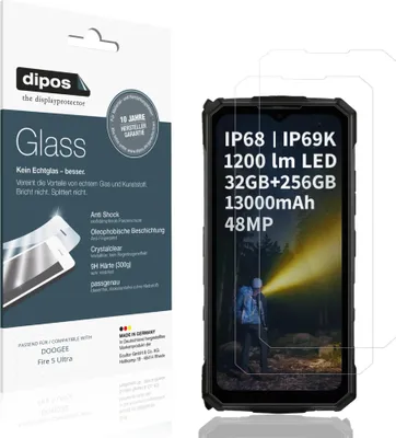 Produktbild von 2x Schutzfolie für DOOGEE Fire 5 Ultra - Anti-Shock 9H Folie dipos Glass Kunststoffglas