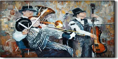 Produktbild von Wanduhr Bürouhr Leinwand Bild 60x30 Foto Malerei die das Orchester spielt - weiße Hände